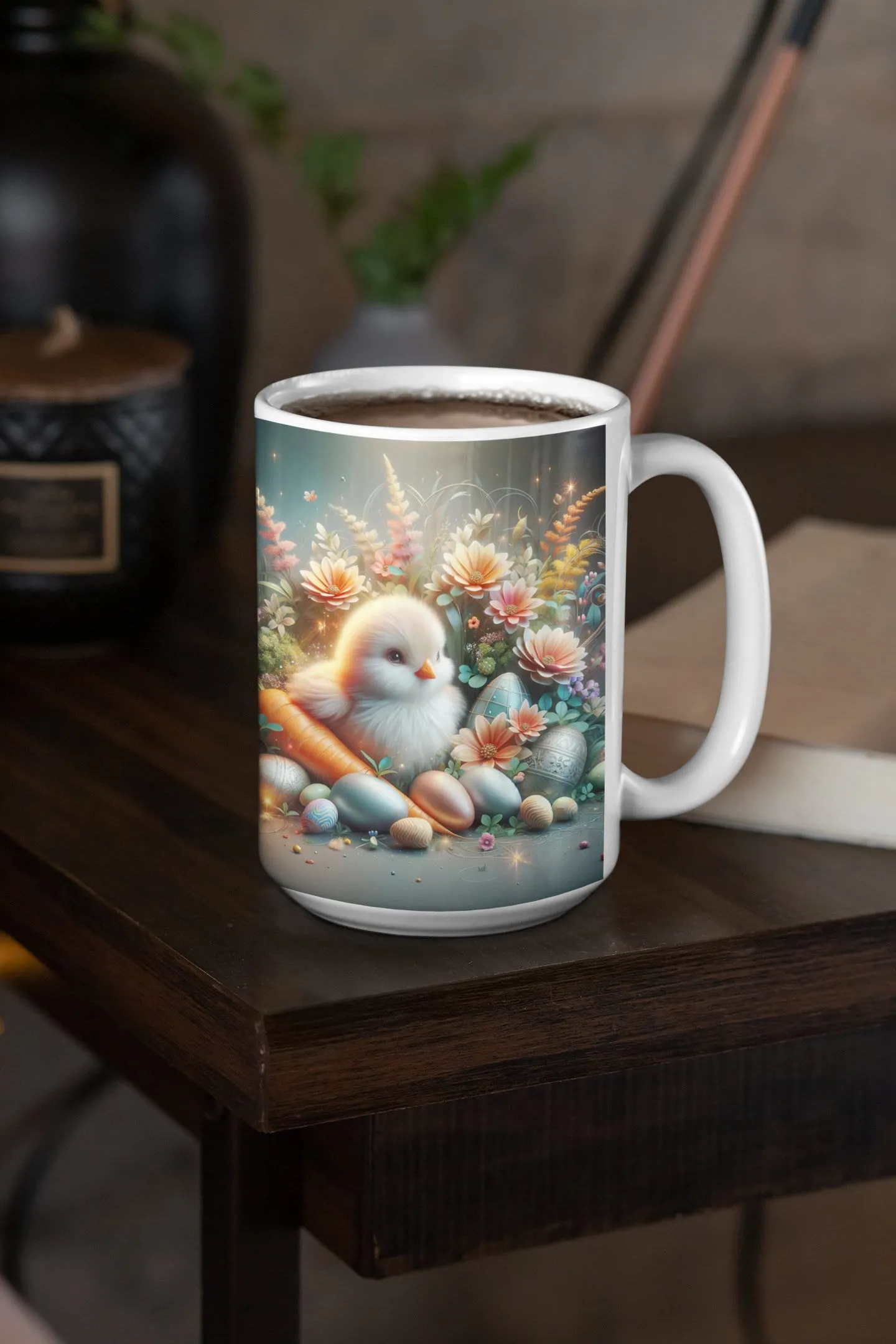 Whimsical Easter Chick Coffee Mug, Spring Floral and Eggs Decorative Cup, Unique Seasonal Gift for Coffee Lovers, Unique Gift