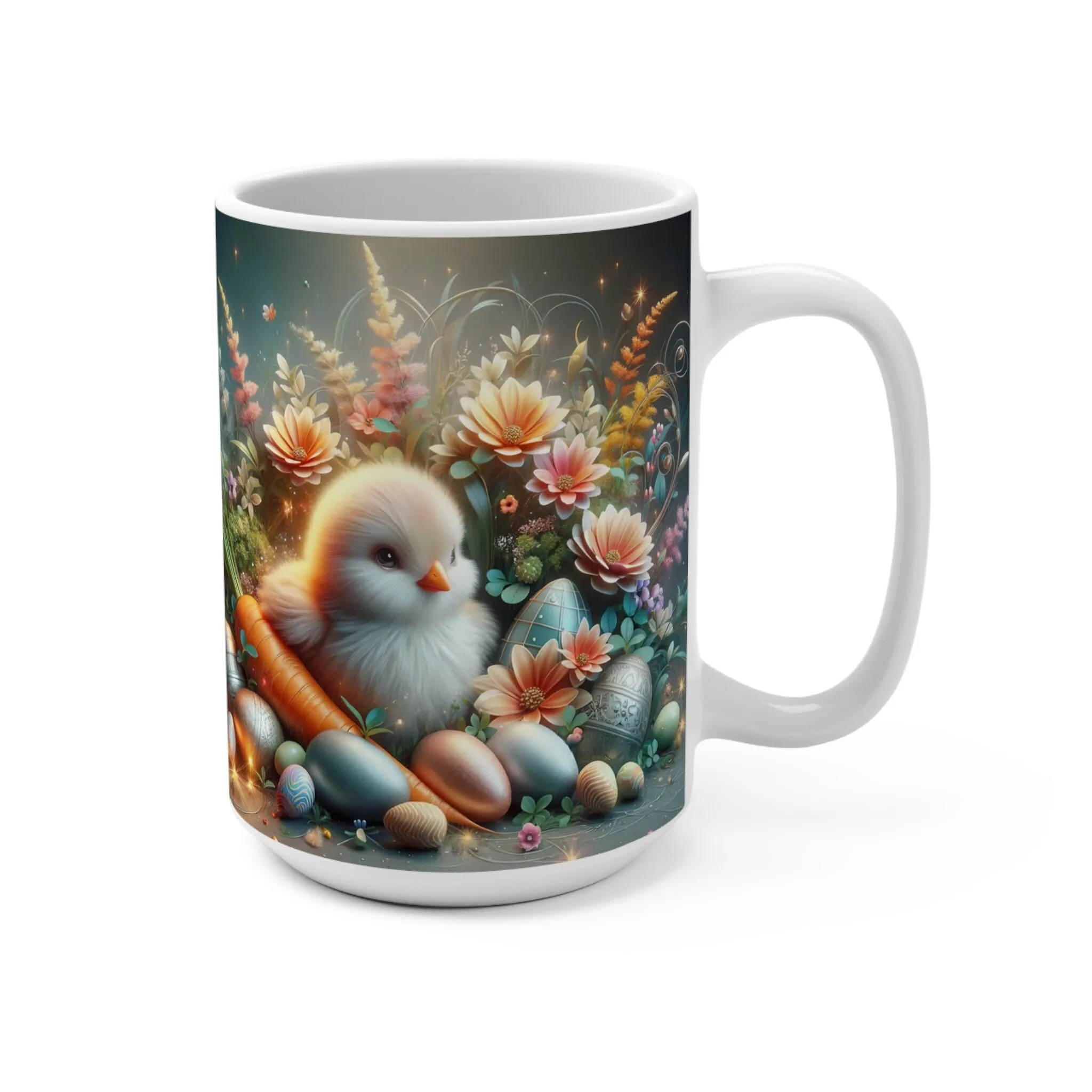 Whimsical Easter Chick Coffee Mug, Spring Floral and Eggs Decorative Cup, Unique Seasonal Gift for Coffee Lovers, Unique Gift