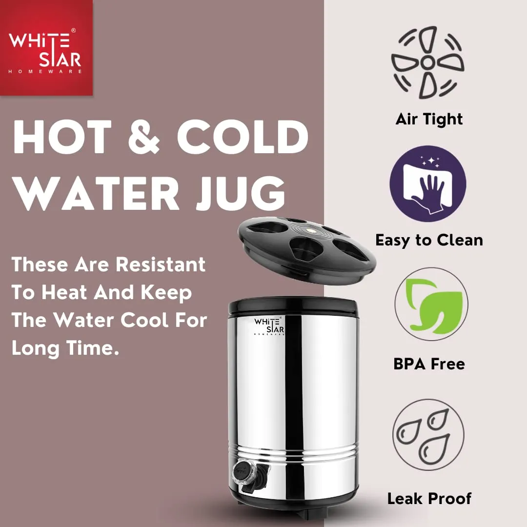 WHITESTAR Stainless Steel Office Water Dispenser 10 Liters of Water Storage Containers with Leak-Proof Tap I Hot and Cold Water Camper/Jug I PUF Insulated Thermosteel I Easy to Carry & Maintain