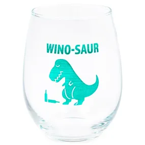 Wino-Saur Blue Dino 14 ounce Glass Stemless Wine Glass