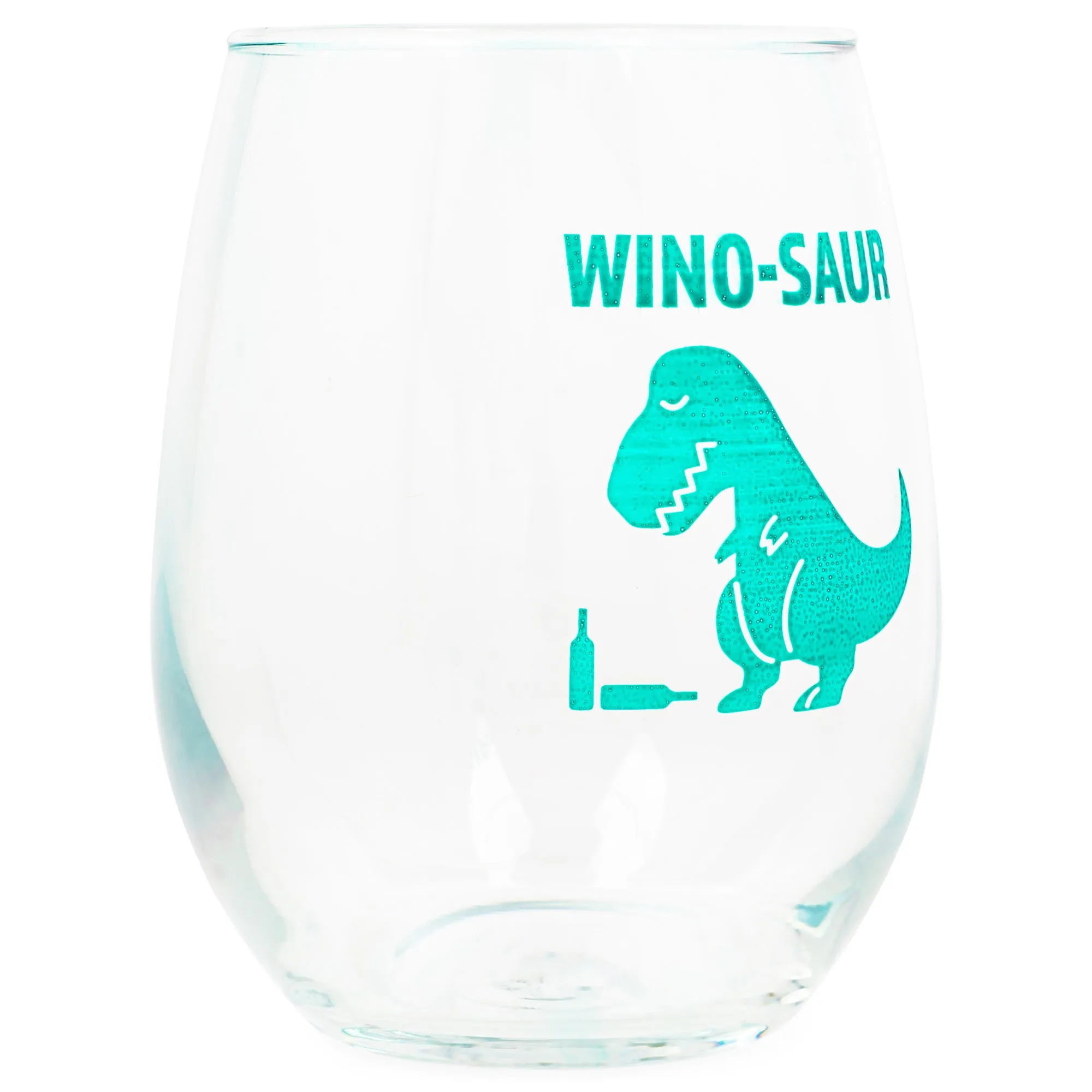 Wino-Saur Blue Dino 14 ounce Glass Stemless Wine Glass