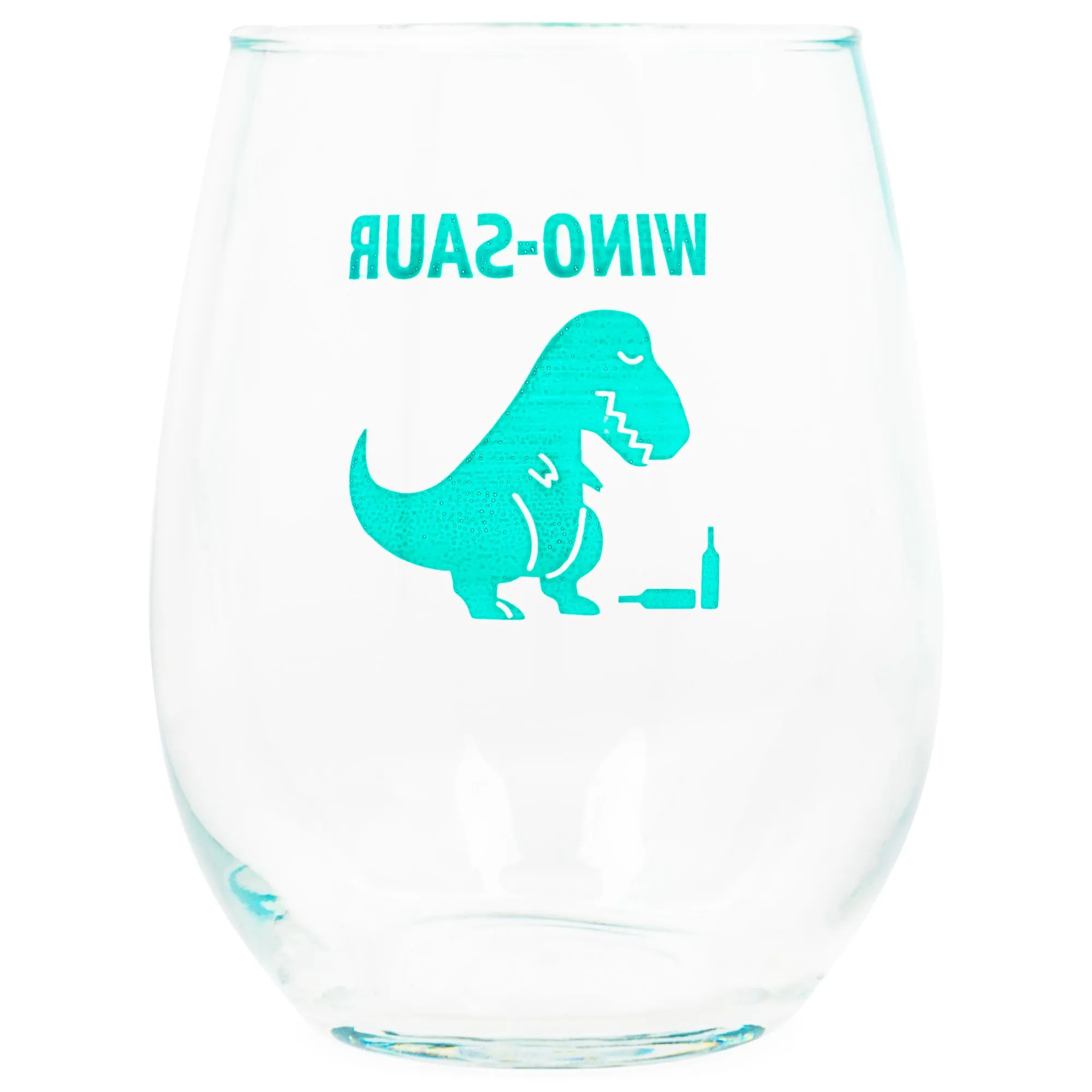 Wino-Saur Blue Dino 14 ounce Glass Stemless Wine Glass