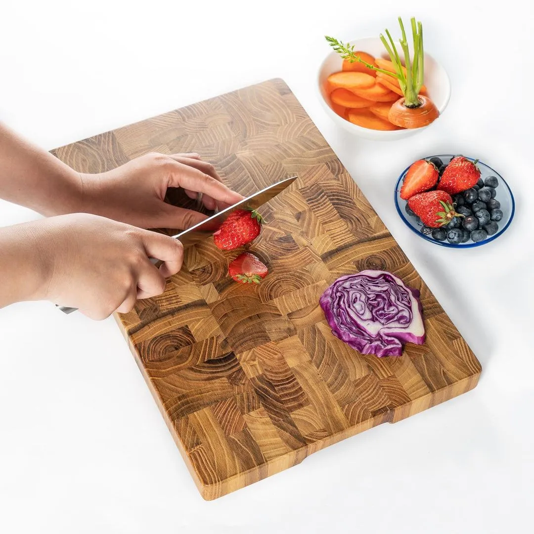 Wood Cutting Board End Grain Chopping Butcher Block for Kitchen