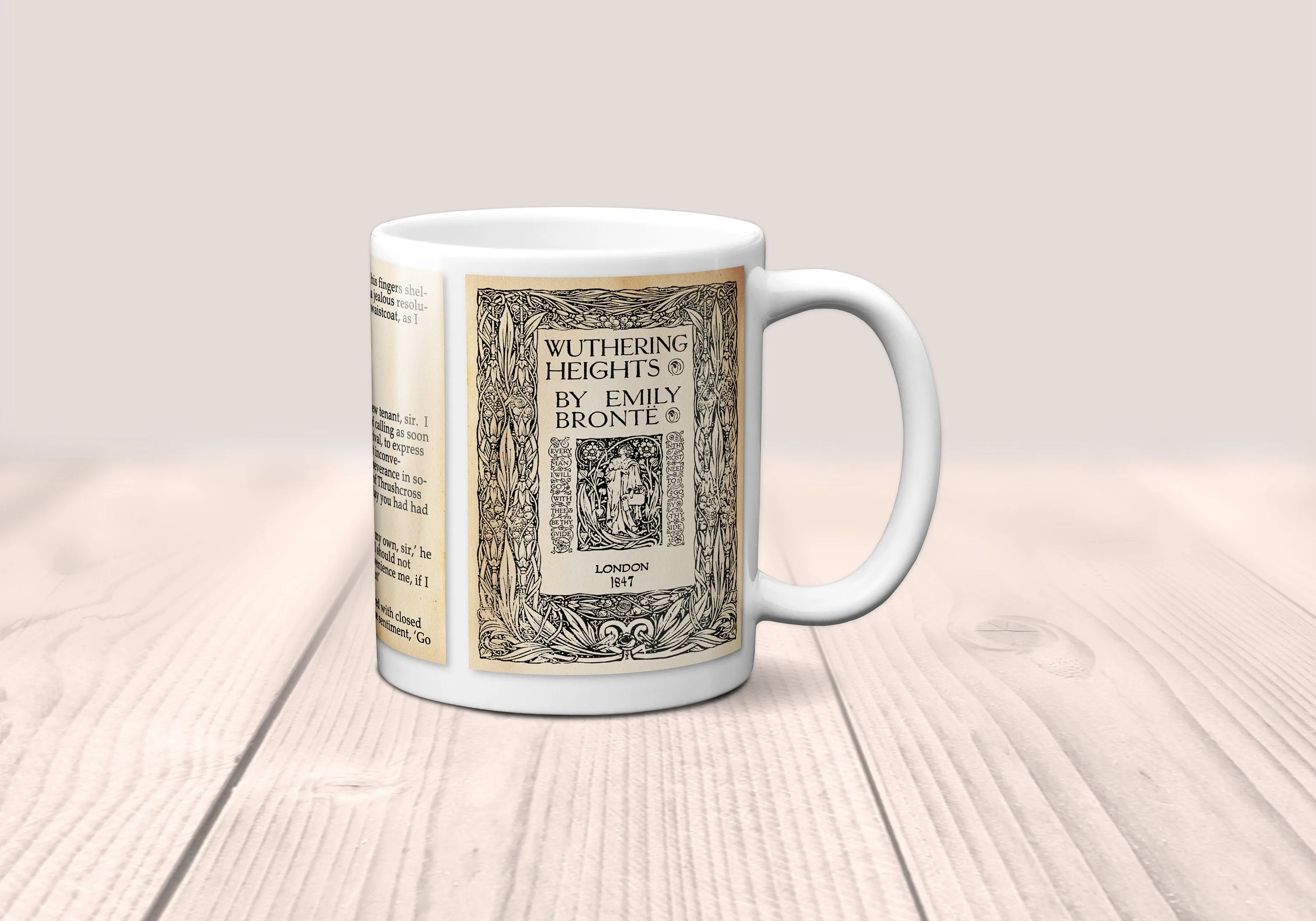 Wuthering Heights by Emily Brontë Mug. Coffee Mug with Wuthering Heights book Title and Book Pages, Bookish Gift, Literary Mug.