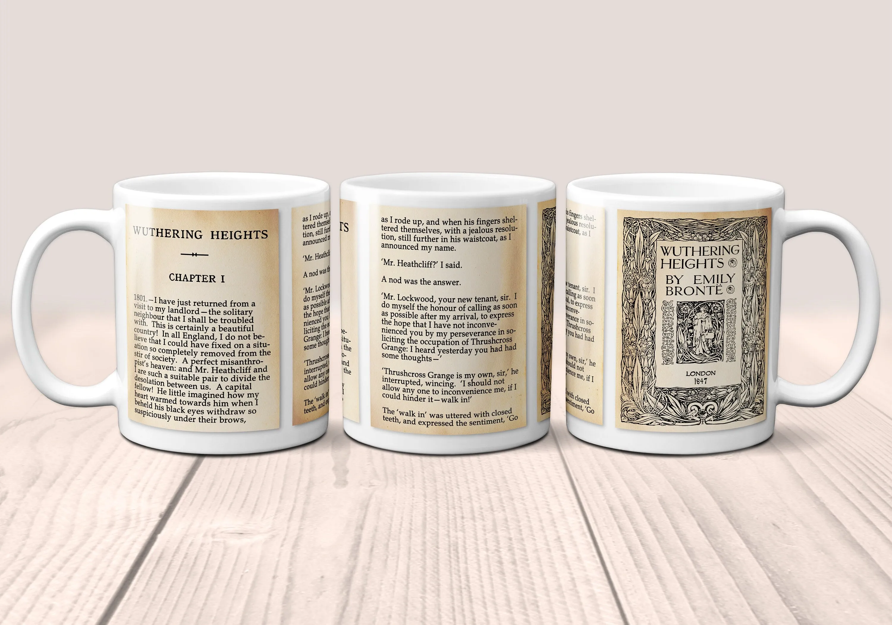 Wuthering Heights by Emily Brontë Mug. Coffee Mug with Wuthering Heights book Title and Book Pages, Bookish Gift, Literary Mug.