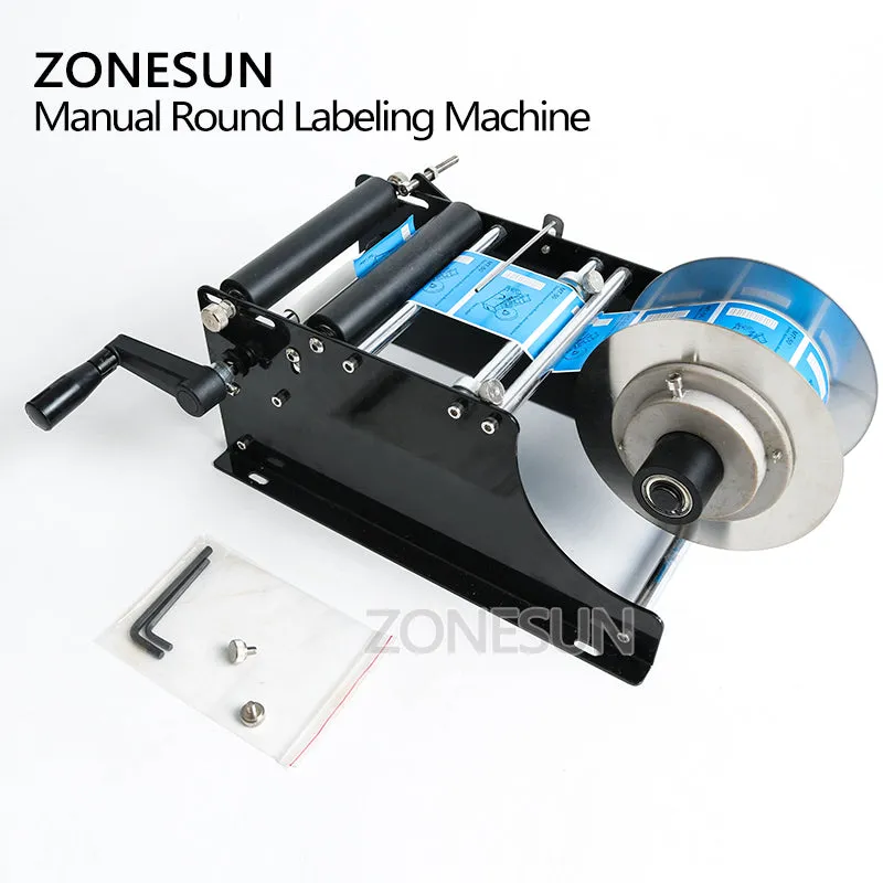 ZONESUN Simple Manual Handy Round Wine Bottle Adhesive Sticker Label Applicator For PET Plastic Bottle Packing Labeling Machine